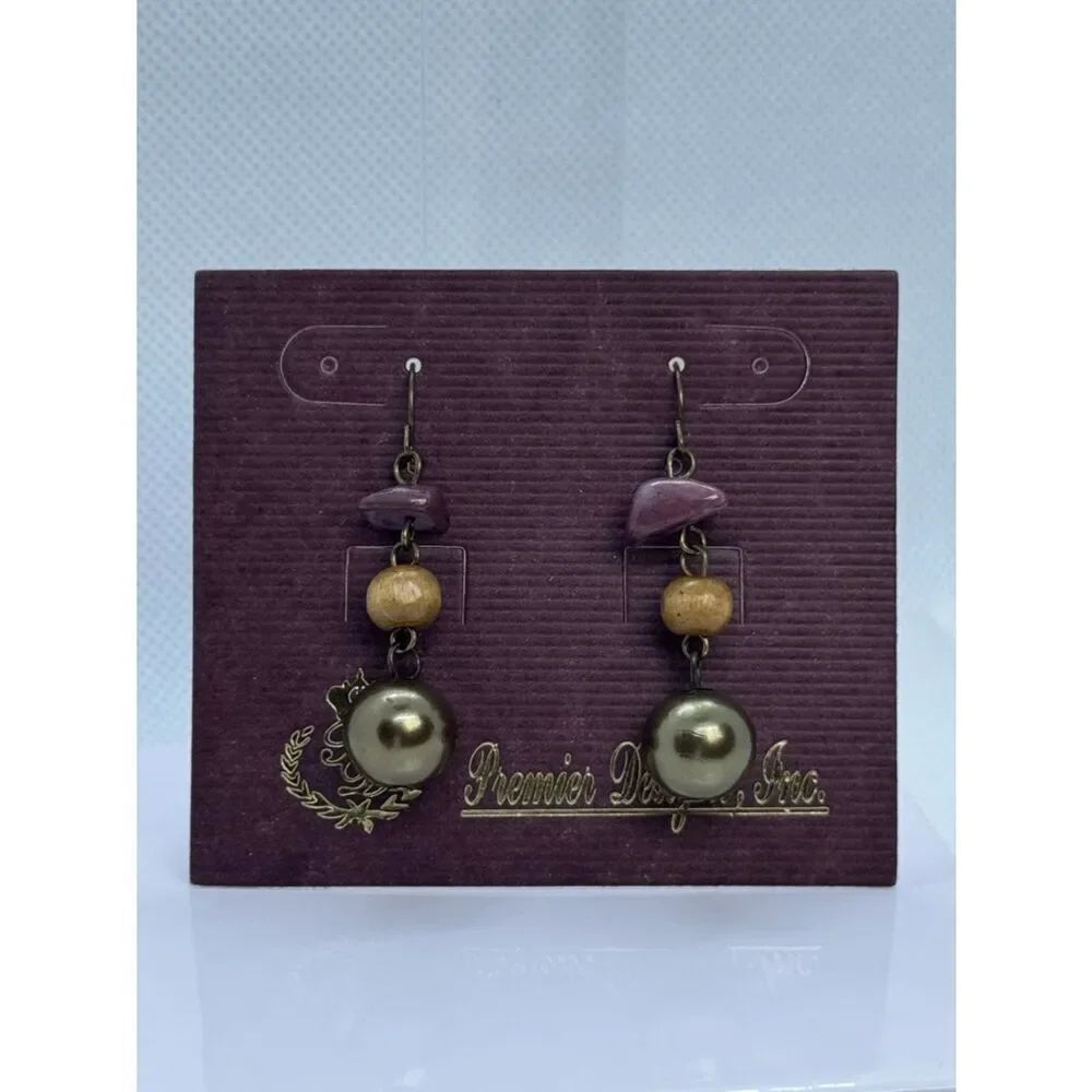 3For$20 Premier Designs Purple and Gold Bead Drop Earrings
